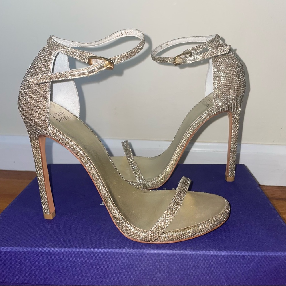 Stuart Weitzman Nudist Platinum Noir Heels